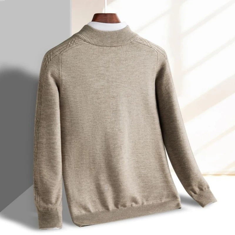 Men's half-zip jumper with a stand collar in a diagonal rib knit - view 5