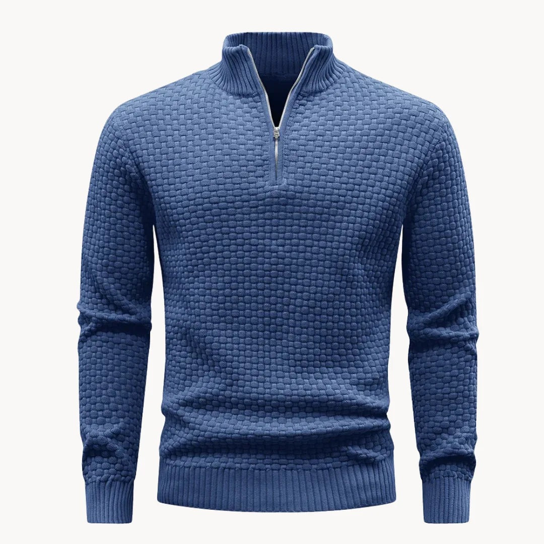 Men's half-zip jumper in a honeycomb knit - blue