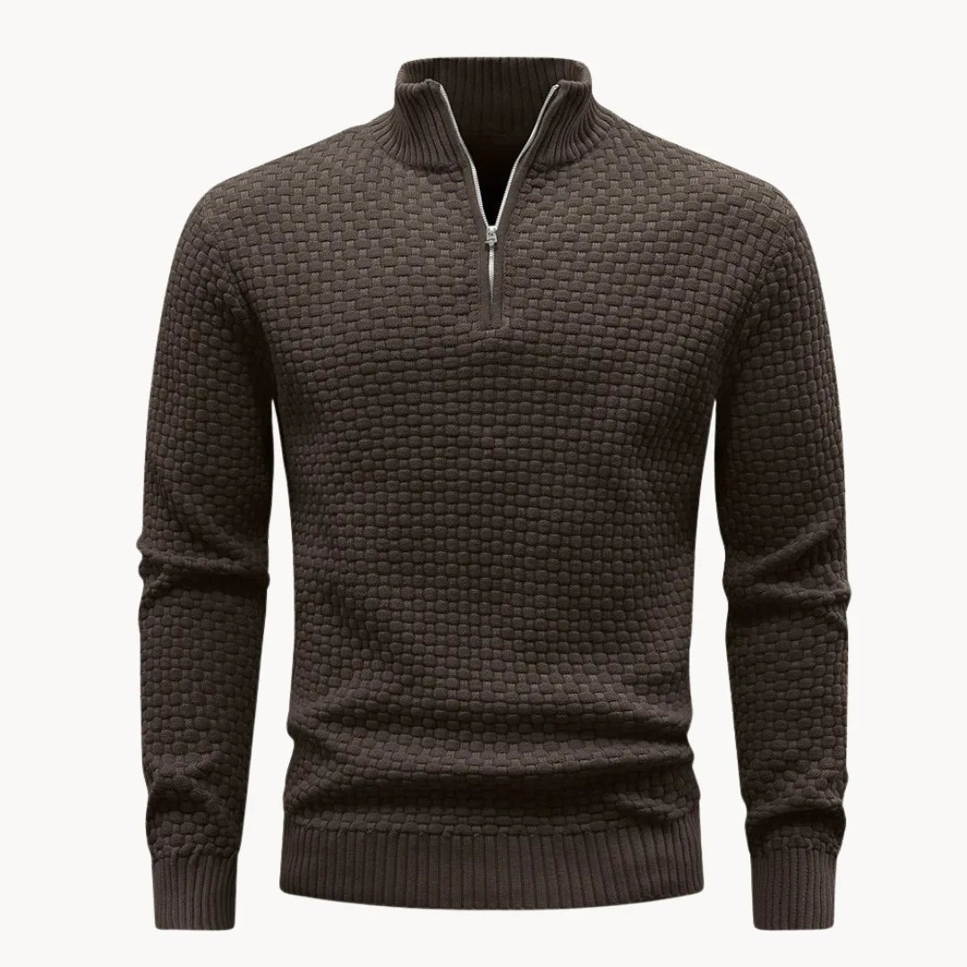 Men's half-zip jumper in a honeycomb knit - brown
