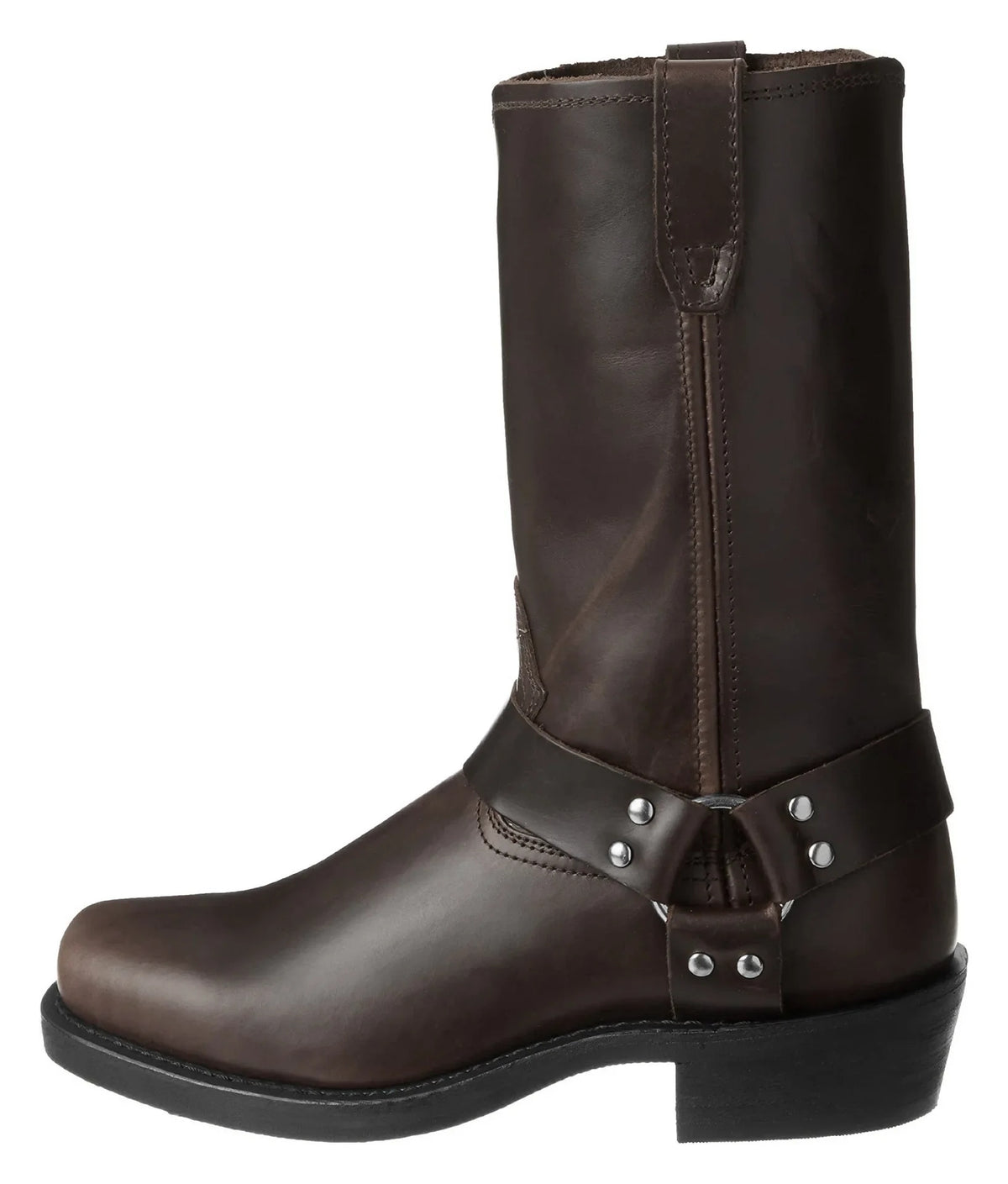 Men's harness boots in PU leather with a square toe and ring strap - dark brown