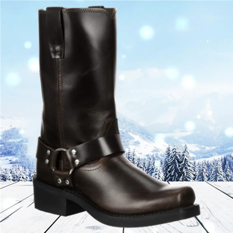 Men's harness boots in PU leather with a square toe and ring strap - view 13