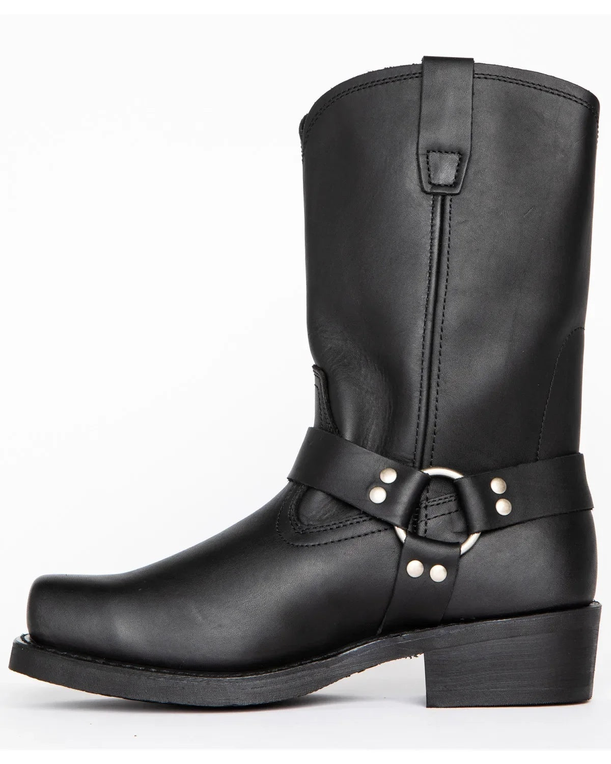 Men's harness boots in PU leather with a square toe and ring strap - black