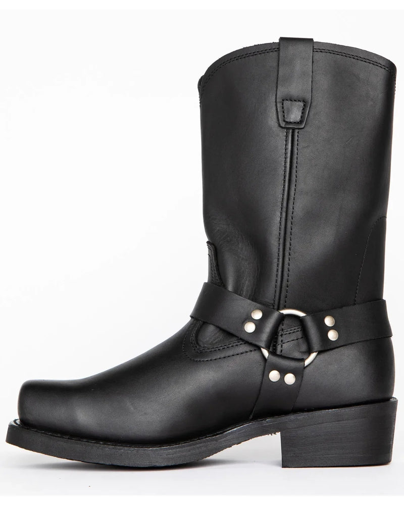Men's harness boots in PU leather with a square toe and ring strap - black