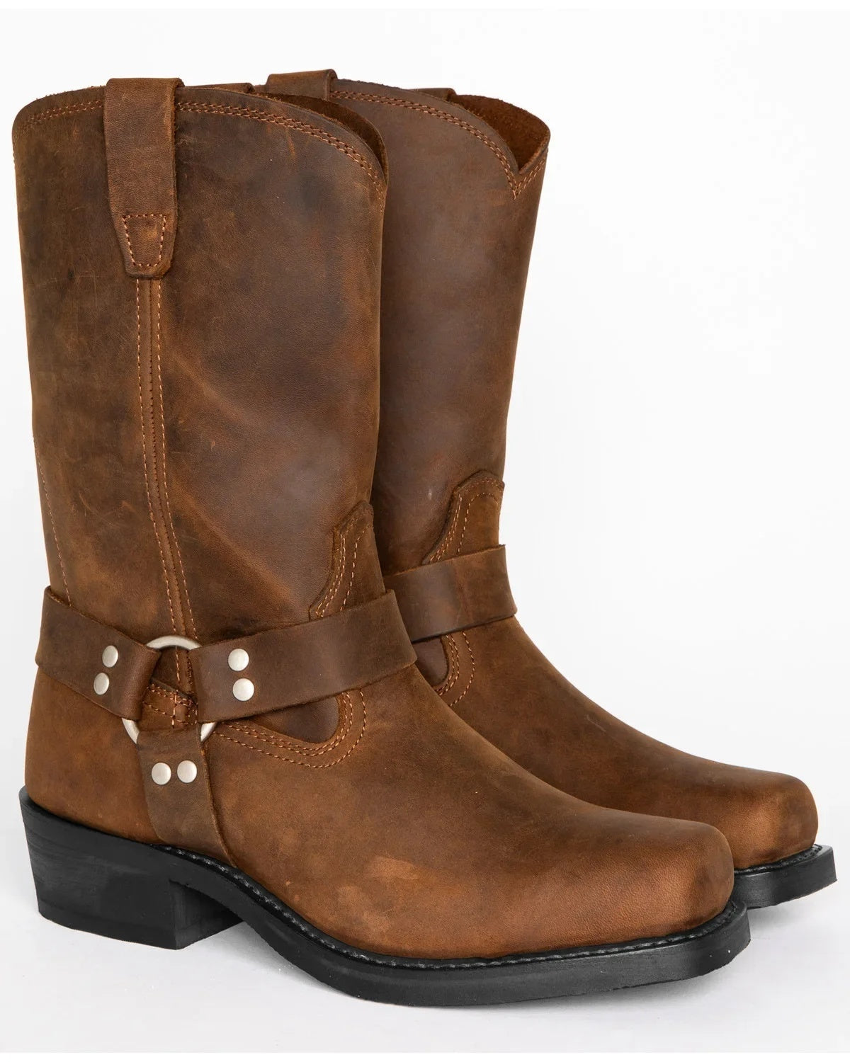 Men's harness boots in PU leather with a square toe and ring strap - view 7