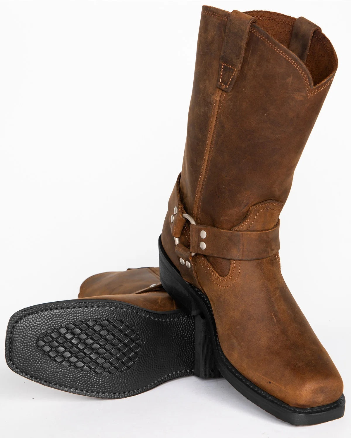 Men's harness boots in PU leather with a square toe and ring strap - view 9