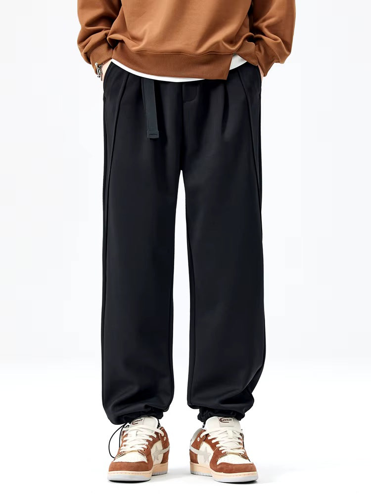 Men's heavyweight joggers with a built-in belt, front pleats and elasticated cuffs at the ankle - view 4