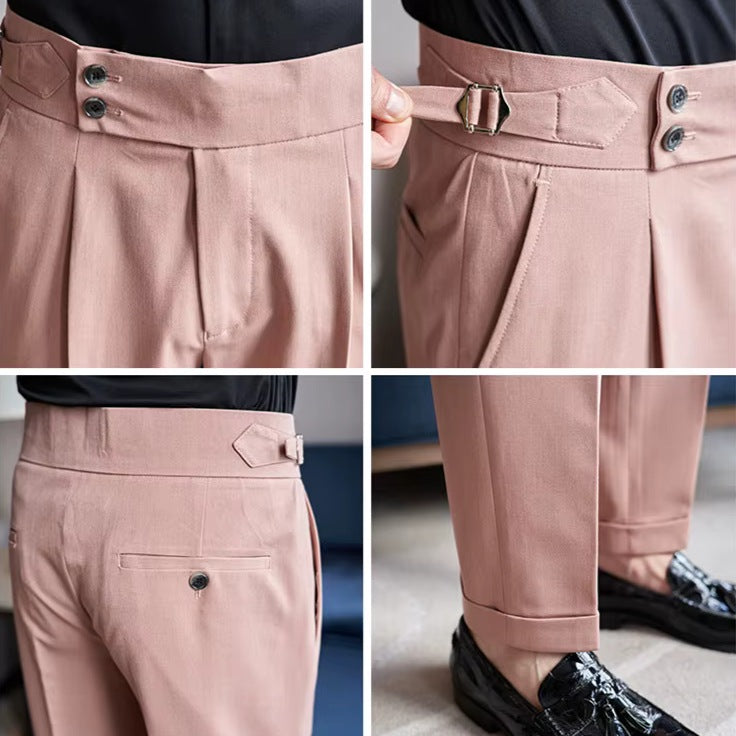 Men's high-waisted trousers with two buttons and adjustable buckle side tabs - view 3