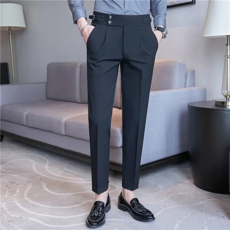 Men's high-waisted trousers with two buttons and adjustable buckle side tabs - view 9