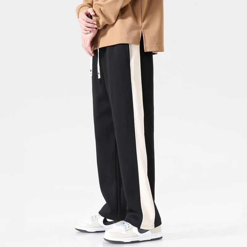 Men's joggers with a wide contrast stripe down the leg and a drawcord waist - black