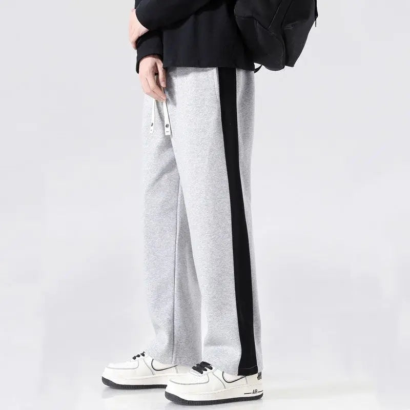 Men's joggers with a wide contrast stripe down the leg and a drawcord waist - light grey