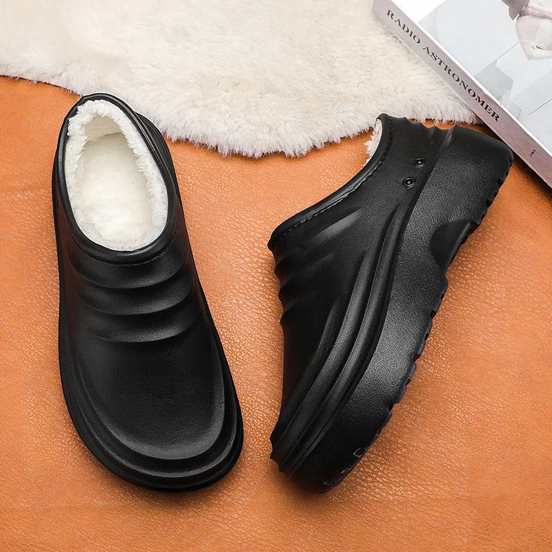 Men's kitchen shoes in EVA with closed toe, thick non-slip sole and plush lining