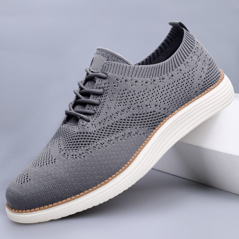 Men's knit brogue-style trainers with a wingtip and a white trainer sole - grey