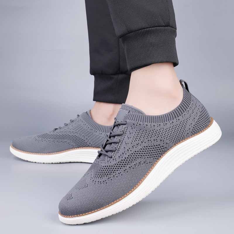 Men's knit brogue-style trainers with a wingtip and a white trainer sole - view 3