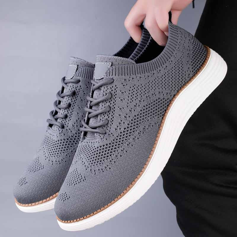 Men's knit brogue-style trainers with a wingtip and a white trainer sole - view 4