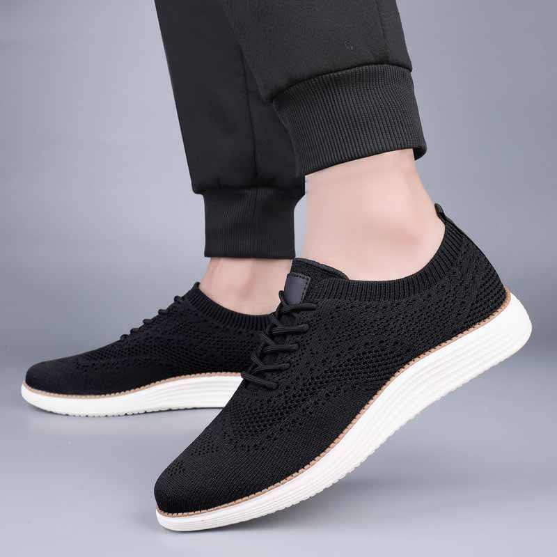 Men's knit brogue-style trainers with a wingtip and a white trainer sole - view 5