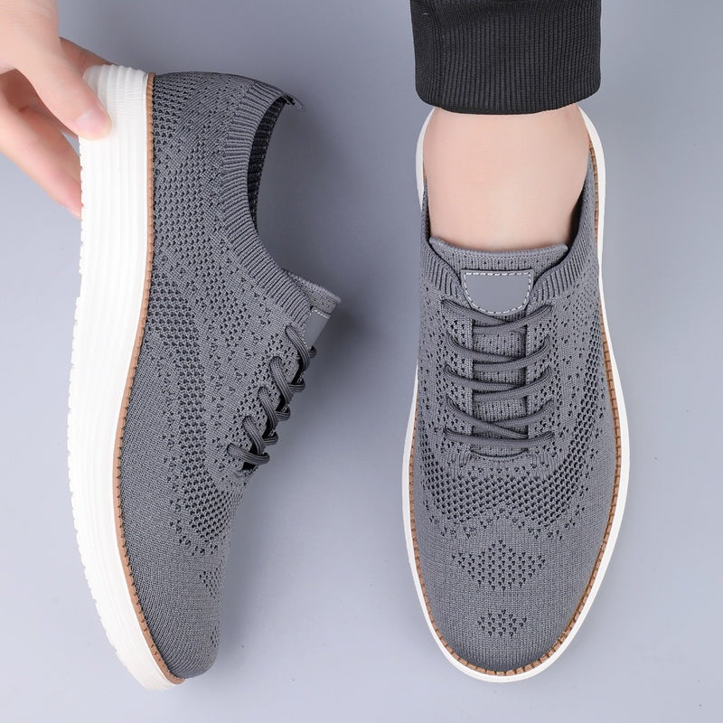 Men's knit brogue-style trainers with a wingtip and a white trainer sole - view 7