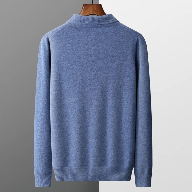 Men's long sleeve knitted polo with a textured collar and three buttons - view 4