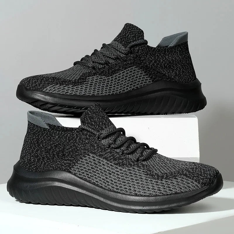Men's knit sock trainers with laces and a lightweight cushioning sole - charcoal