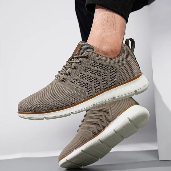 Men's knit trainers with an open chevron pattern, lightweight sole and faux leather tab - view 10