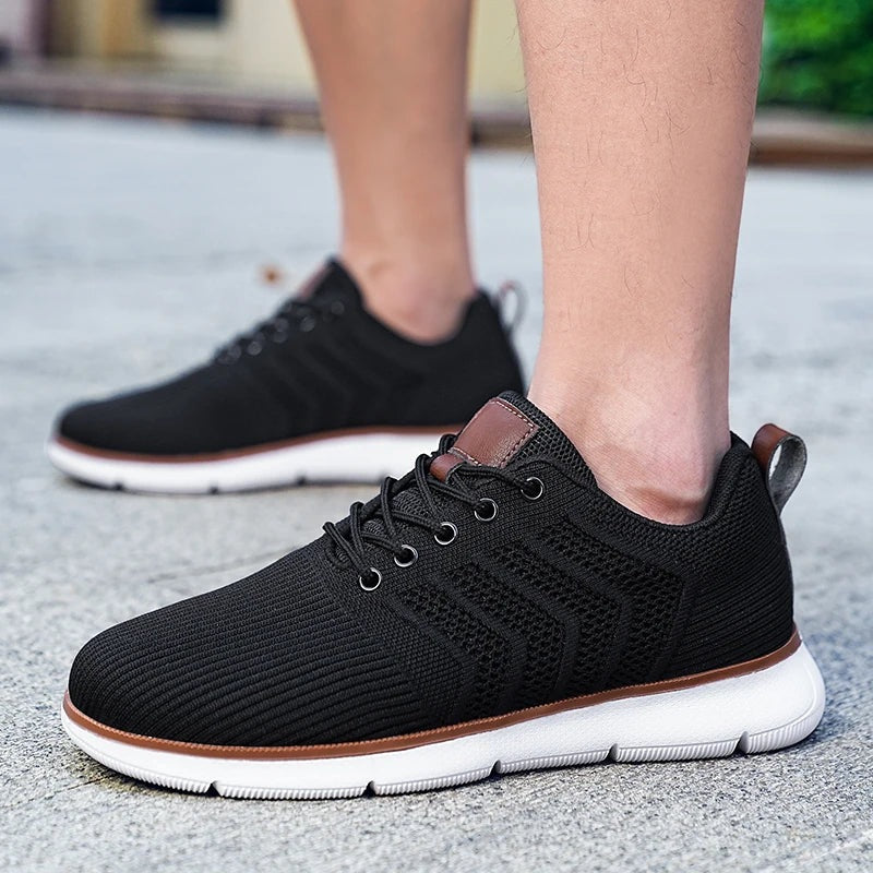 Men's knit trainers with an open chevron pattern, lightweight sole and faux leather tab - view 4