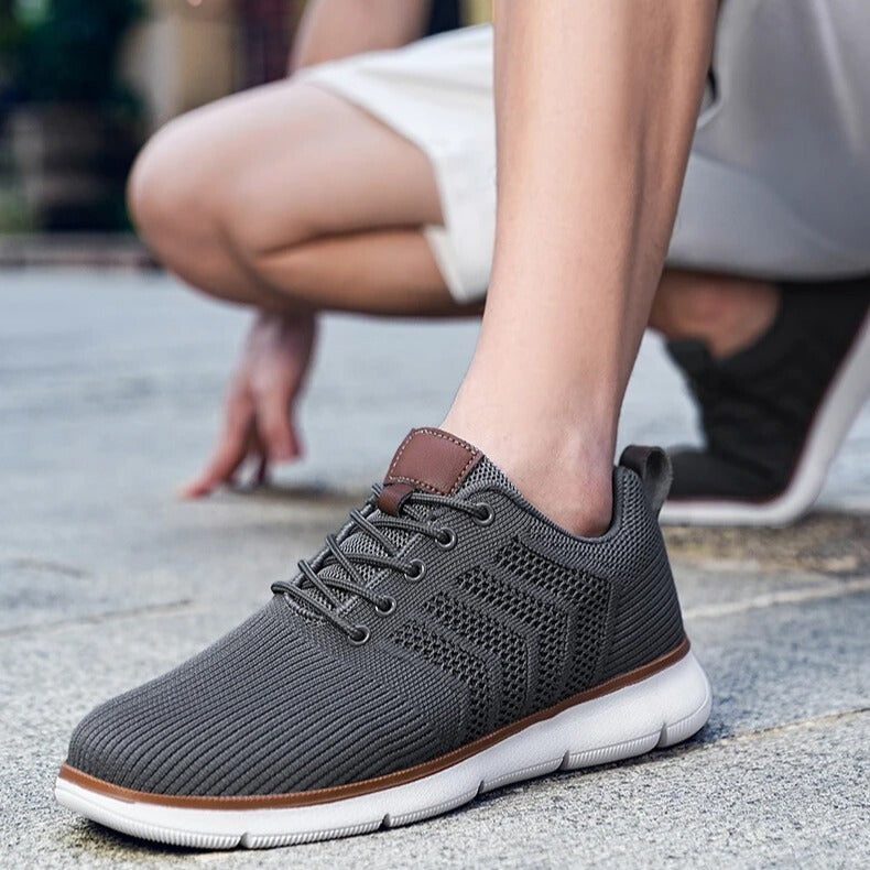 Men's knit trainers with an open chevron pattern, lightweight sole and faux leather tab - view 6