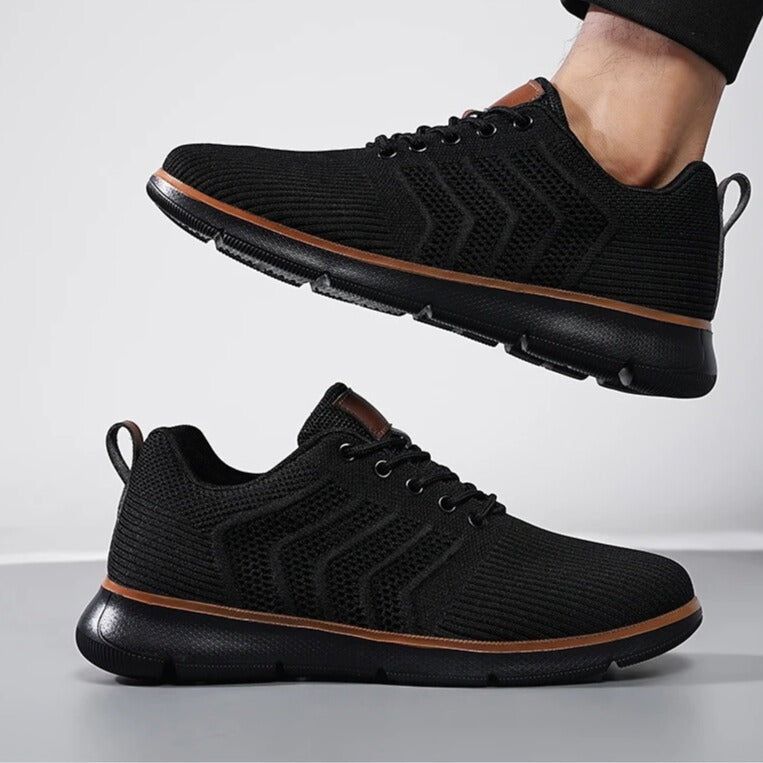 Men's knit trainers with an open chevron pattern, lightweight sole and faux leather tab - view 8