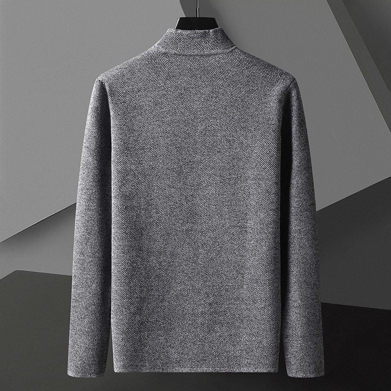 Men's knitted blazer cardigan with a stand collar and patch pockets - view 7