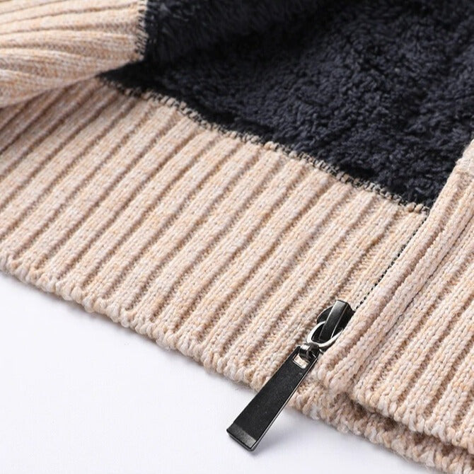 Men's knitted hooded cardigan with a zip and fleece lining - view 4