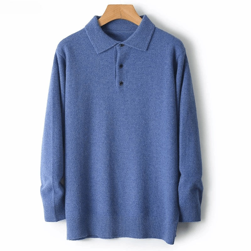 Men's knitted polo jumper with a polo collar and three-button placket - view 9