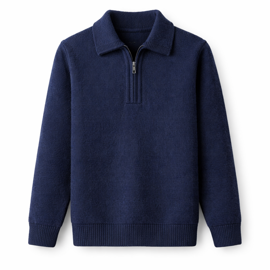 Men's knitted quarter-zip jumper with a shirt collar - navy