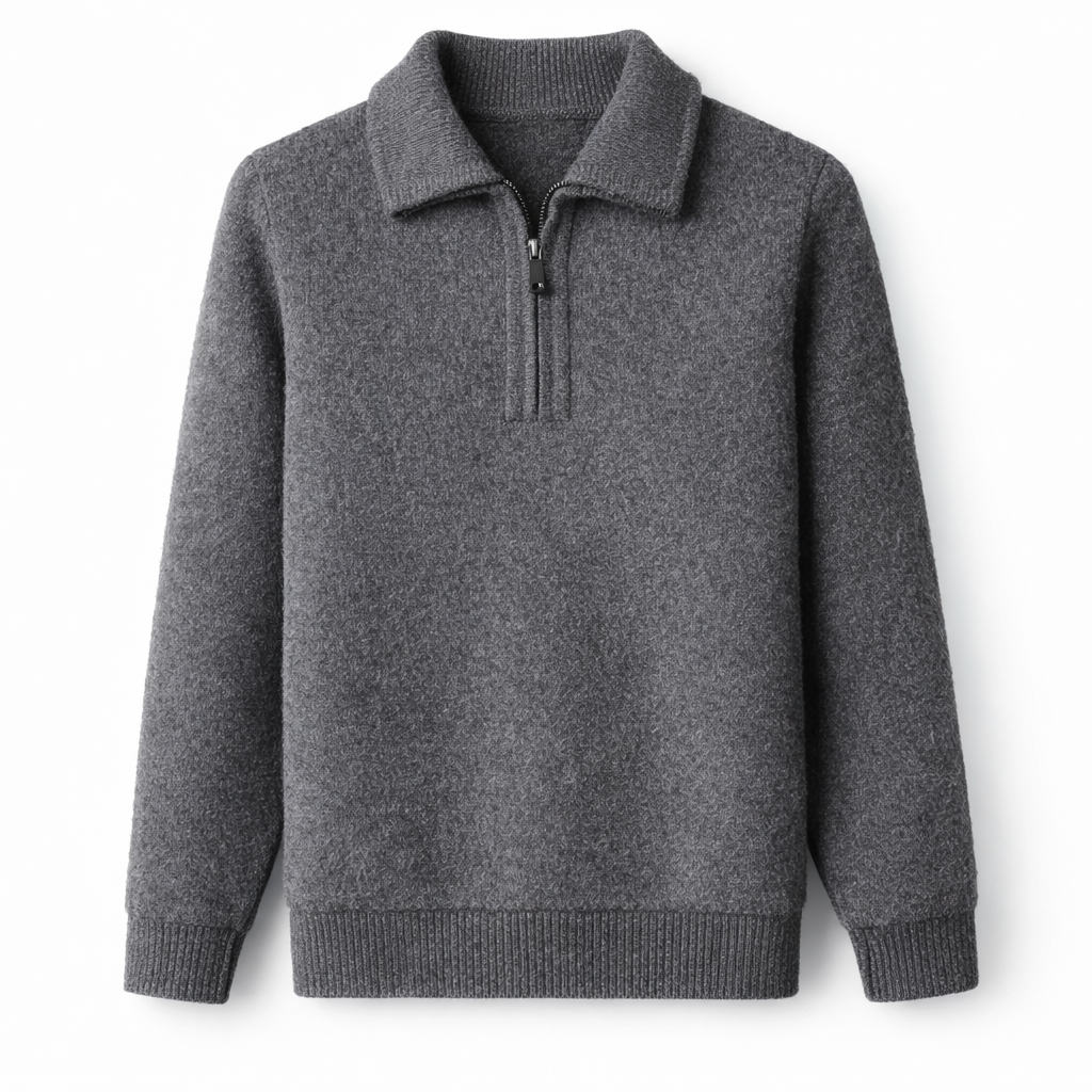 Men's knitted quarter-zip jumper with a shirt collar - grey