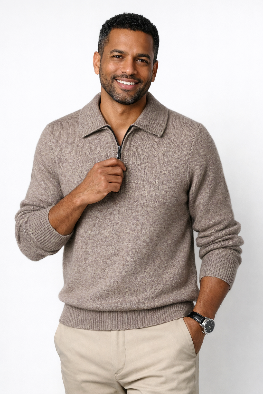 Men's knitted quarter-zip jumper with a shirt collar