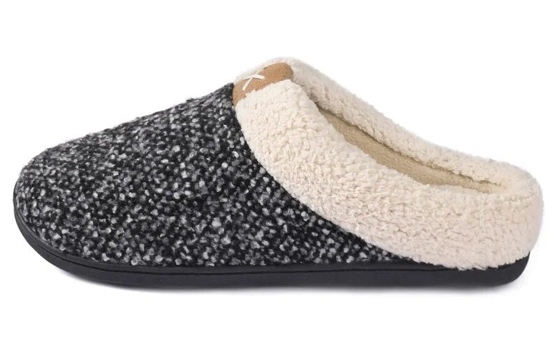 Men's knitted slippers with a teddy collar, open back and rubber sole - view 6