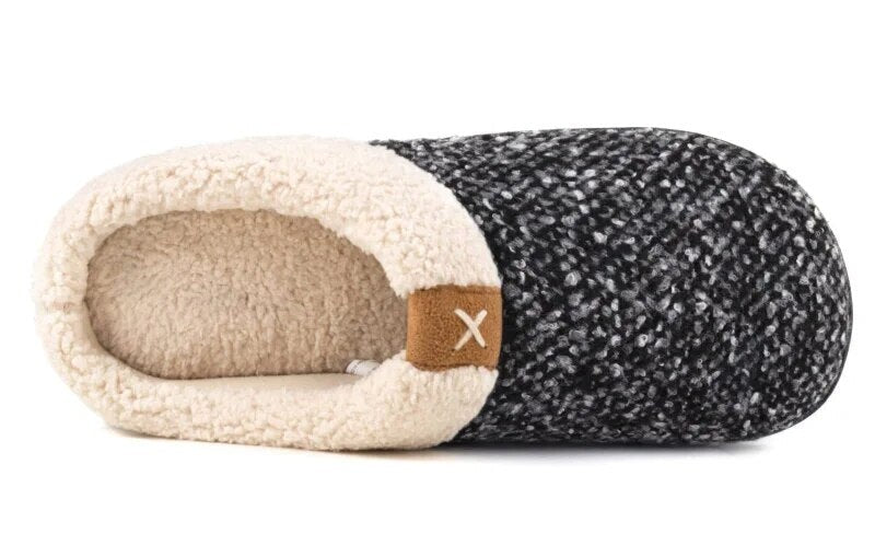 Men's knitted slippers with a teddy collar, open back and rubber sole - view 7