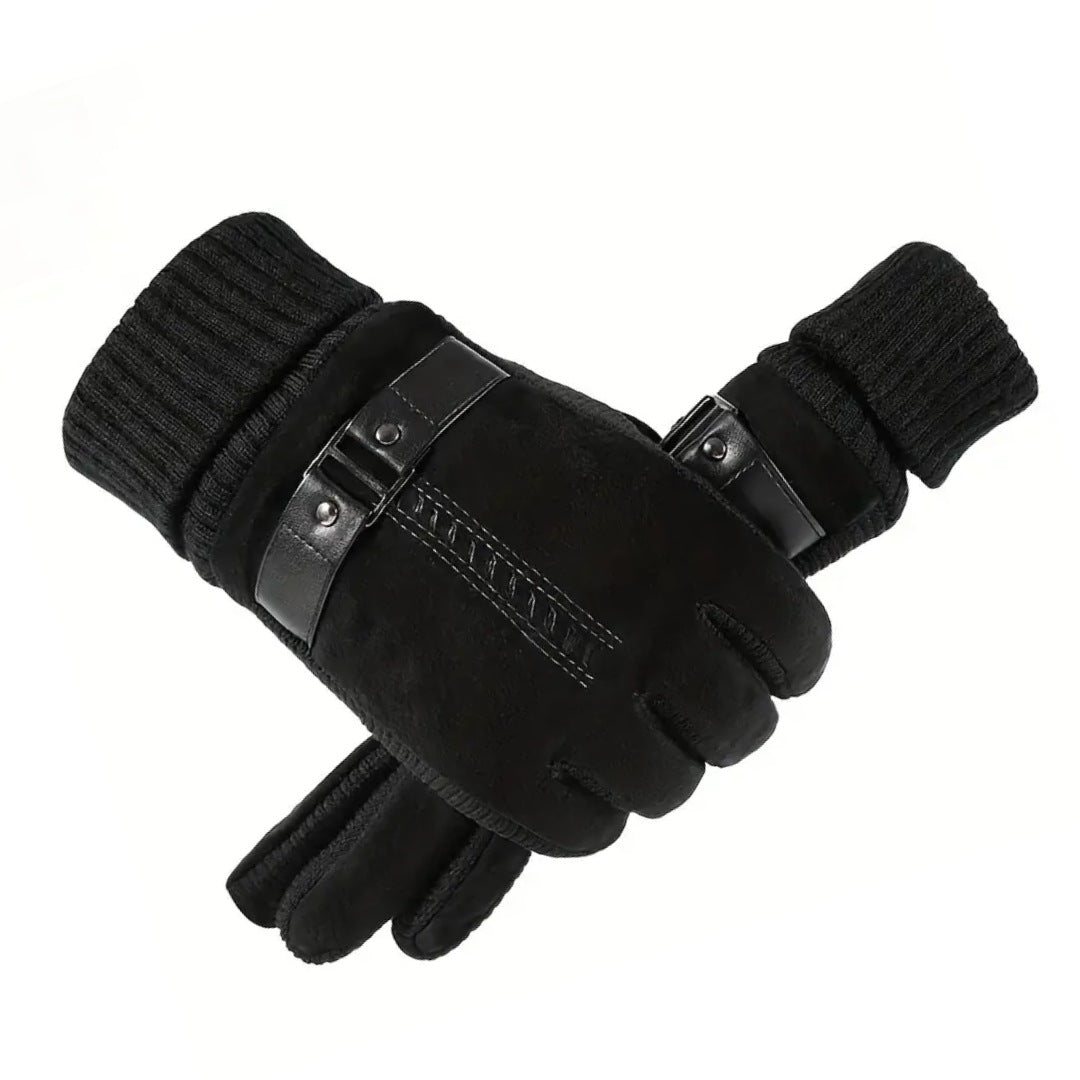 Men's leather gloves with touchscreen fingertips and ribbed knit cuffs - view 8