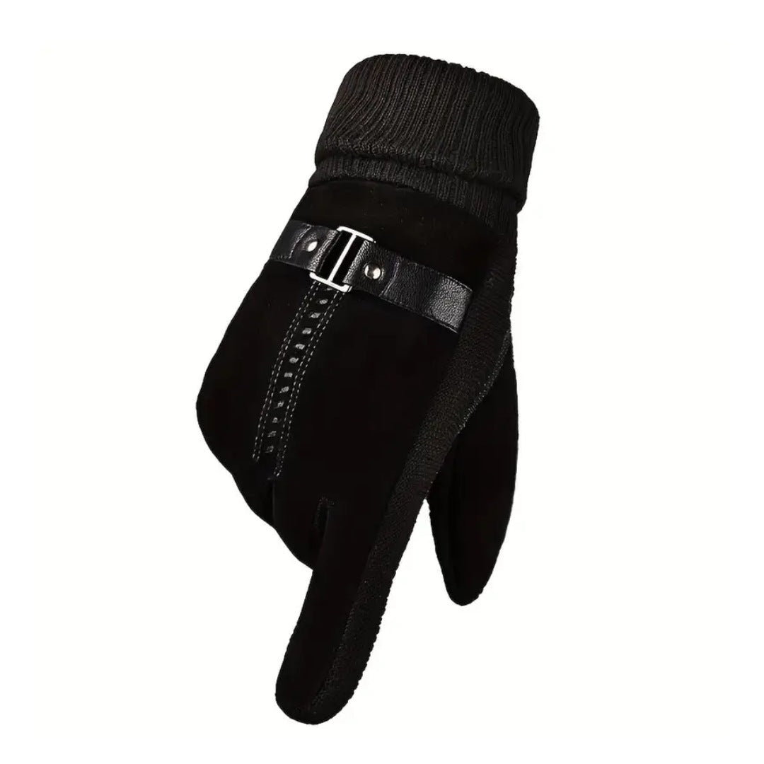 Men's leather gloves with touchscreen fingertips and ribbed knit cuffs - view 9