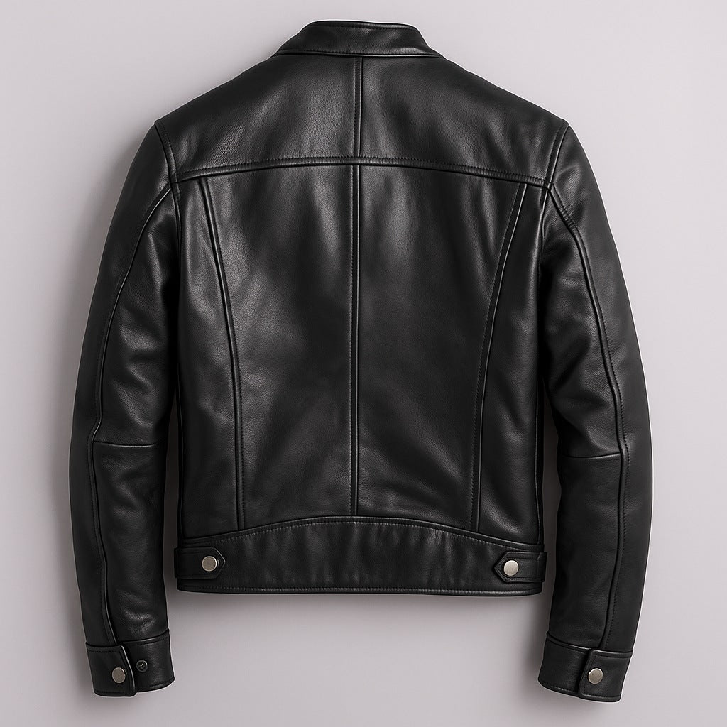 Men's leather-look jacket with a stand collar and zip pockets - view 5