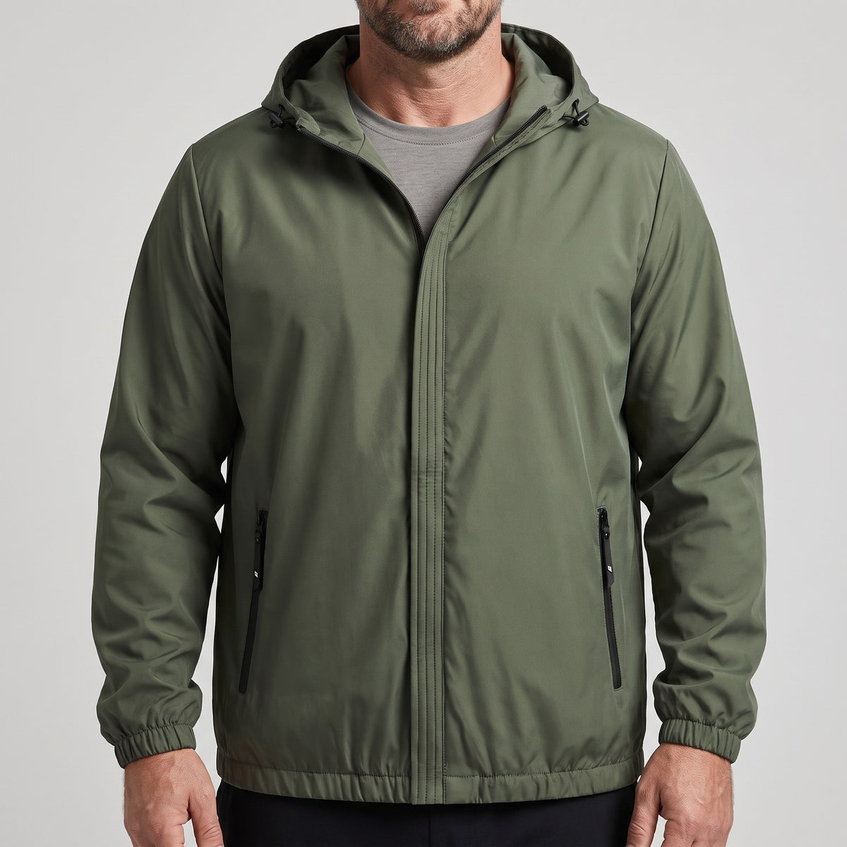 Men's lightweight hooded jacket with zip pockets - green