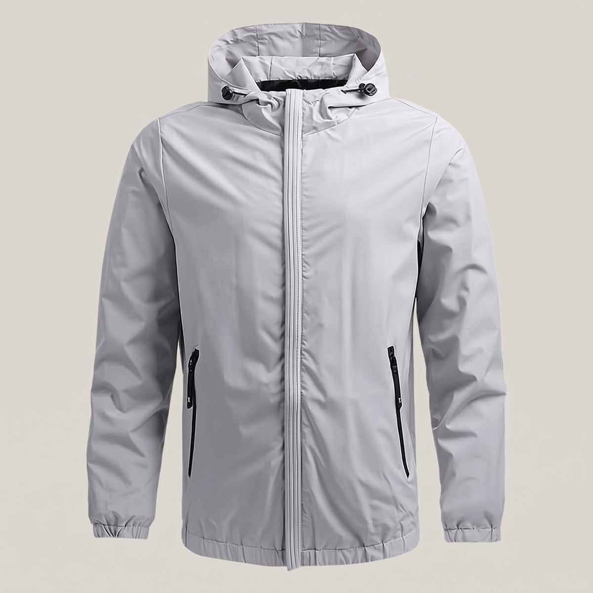 Men's lightweight hooded jacket with zip pockets - light grey