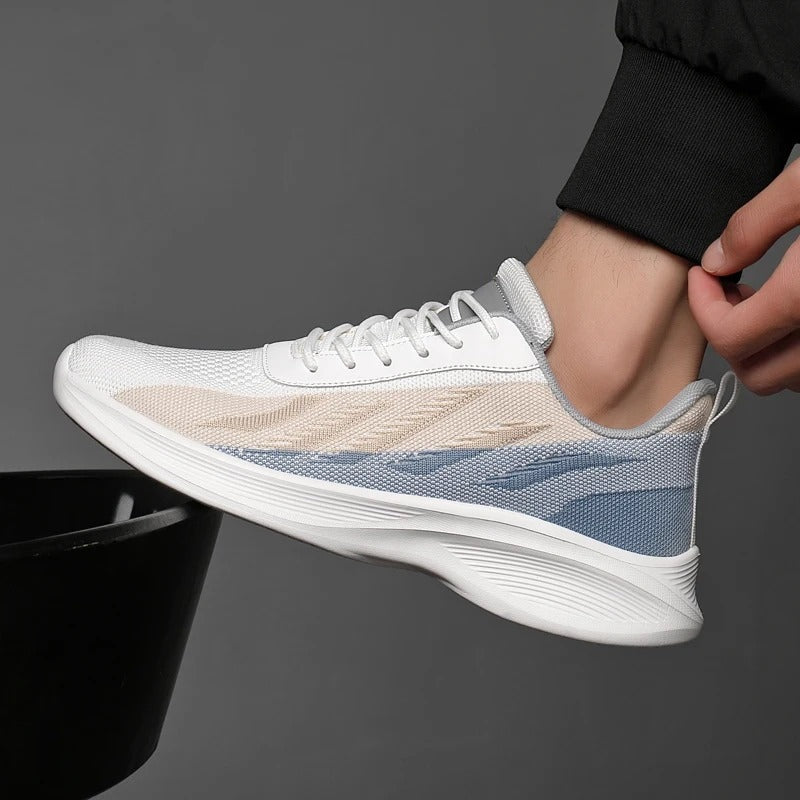 Men's lightweight mesh trainers with a chevron pattern in a colour gradient and a curved white sole - view 4