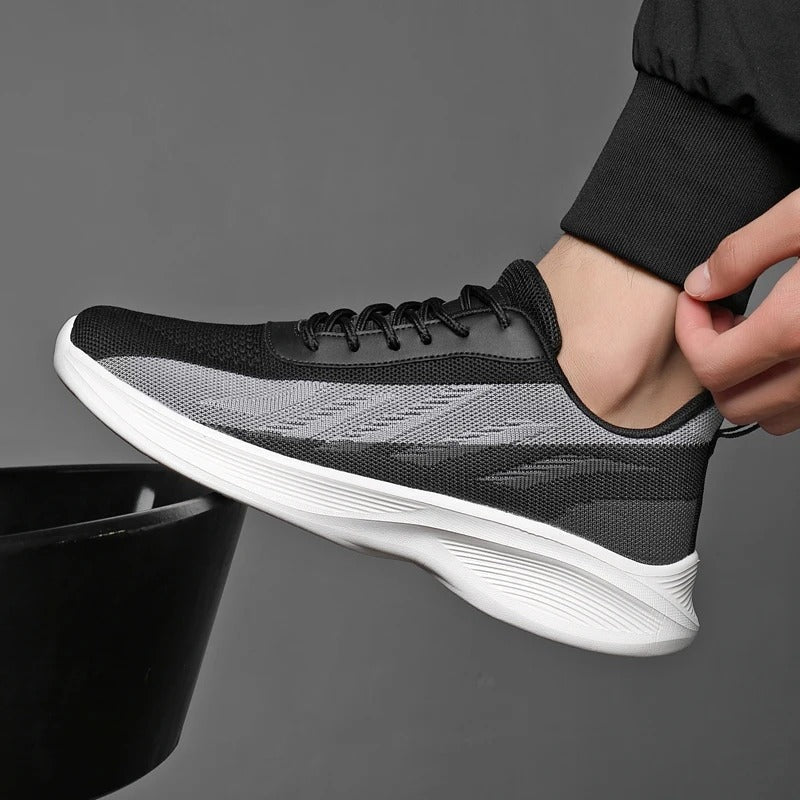 Men's lightweight mesh trainers with a chevron pattern in a colour gradient and a curved white sole - view 7