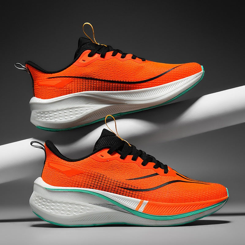 Men's lightweight running trainers with an open mesh upper and a thick foam sole - orange