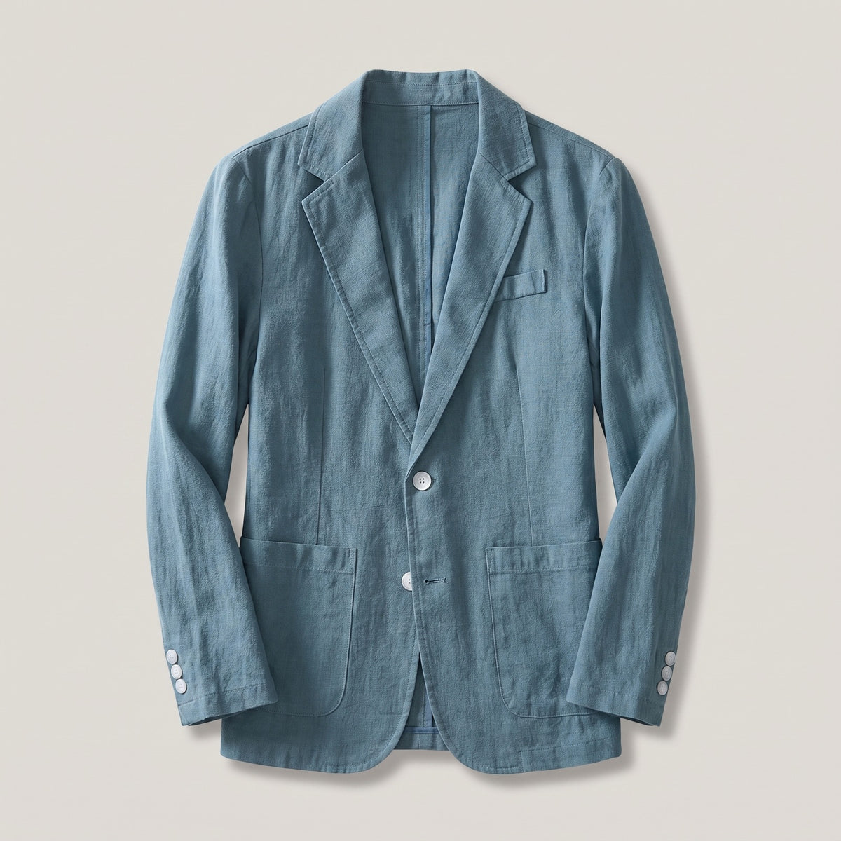 Men's linen-look blazer with patch pockets and two buttons - blue