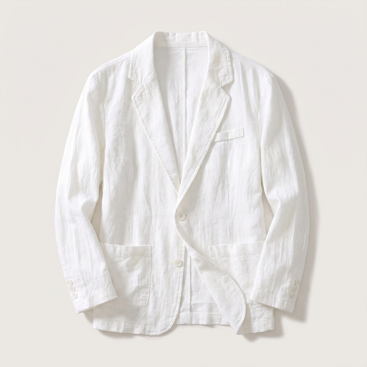 Men's linen-look blazer with patch pockets and two buttons - white