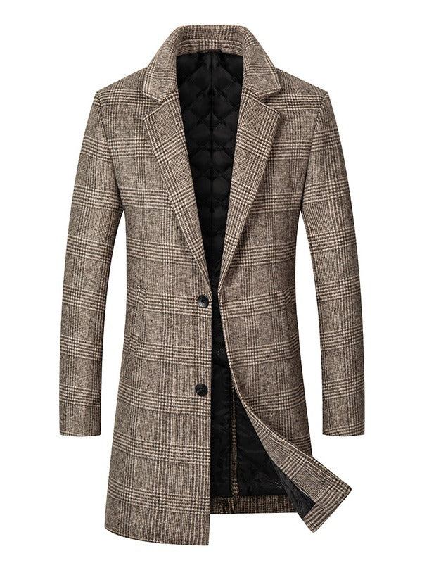 Men's long Prince of Wales check overcoat in a wool blend - taupe