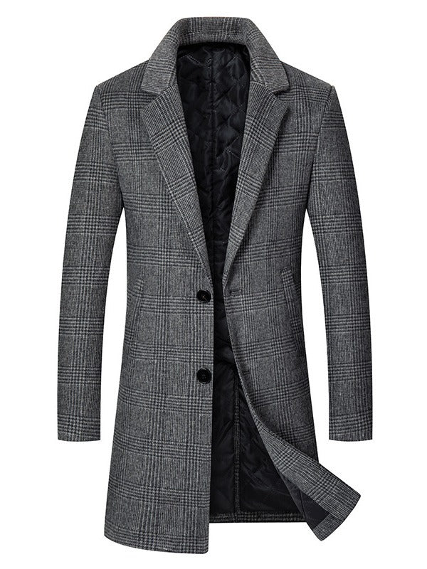 Men's long Prince of Wales check overcoat in a wool blend - grey