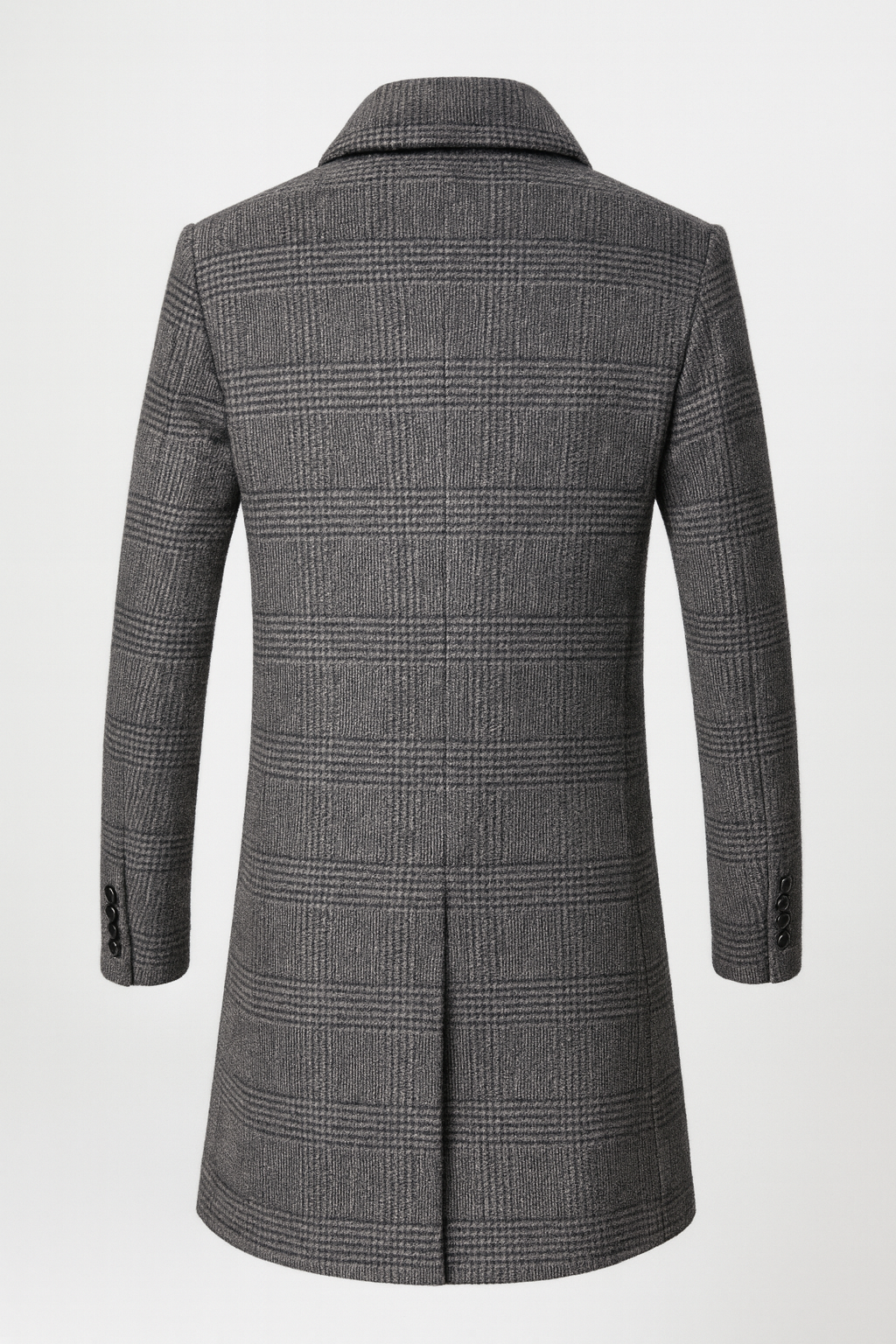 Men's long Prince of Wales check overcoat in a wool blend