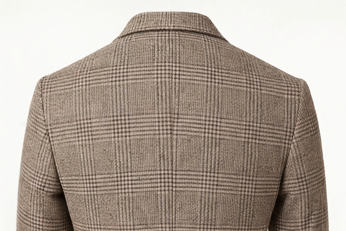 Men's long Prince of Wales check overcoat in a wool blend