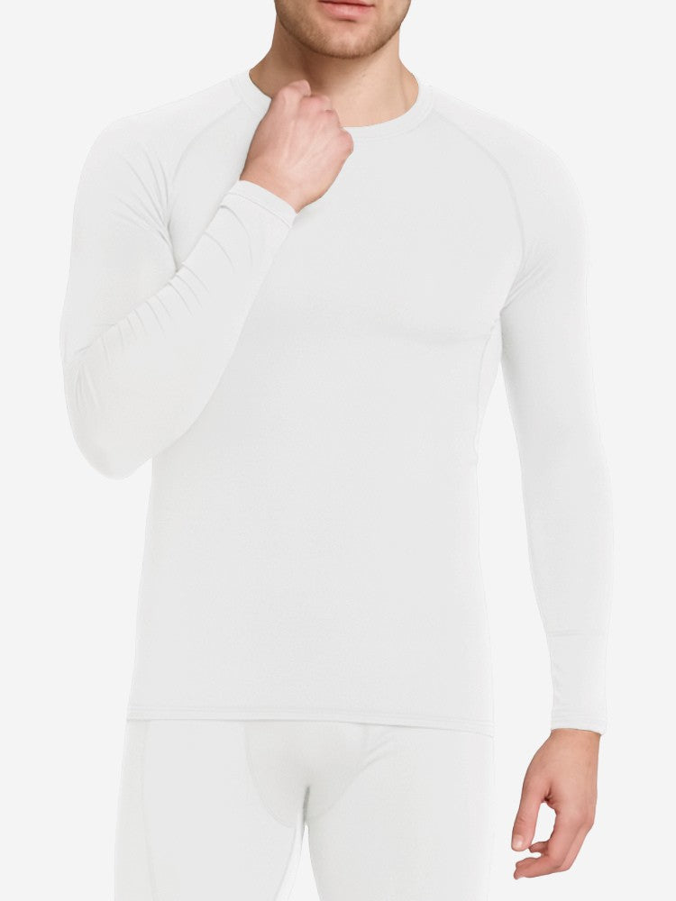 Men's long-sleeve compression top with crew neck - white