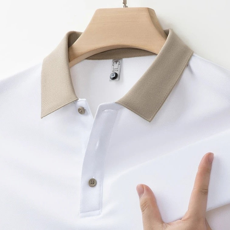 Men's long sleeve polo with a contrast collar and a three-button placket - view 9